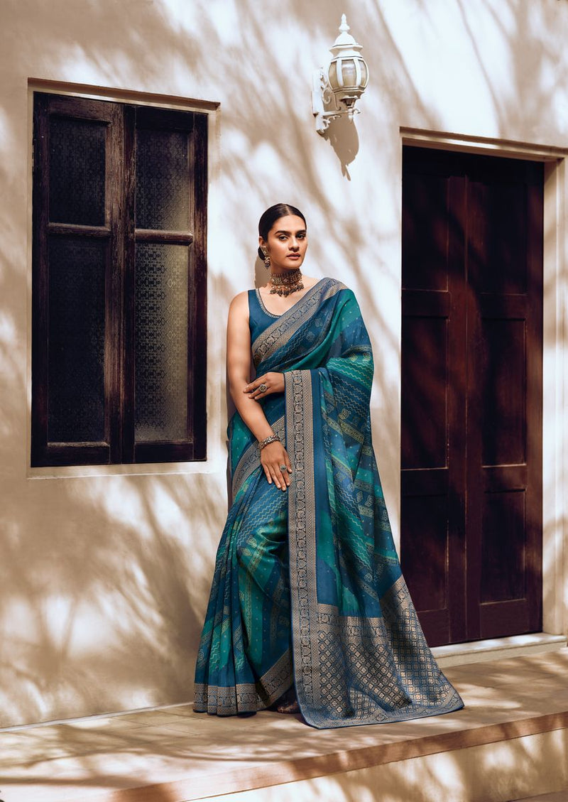 Buy Indigo Blue Silk Saree with Embroidery Online