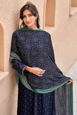 Navy blue kurta set with ajrakh dupatta