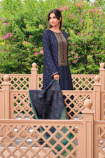 Navy blue kurta set with ajrakh dupatta