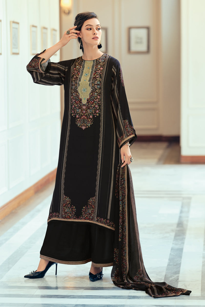 Black printed kurta set with handwork