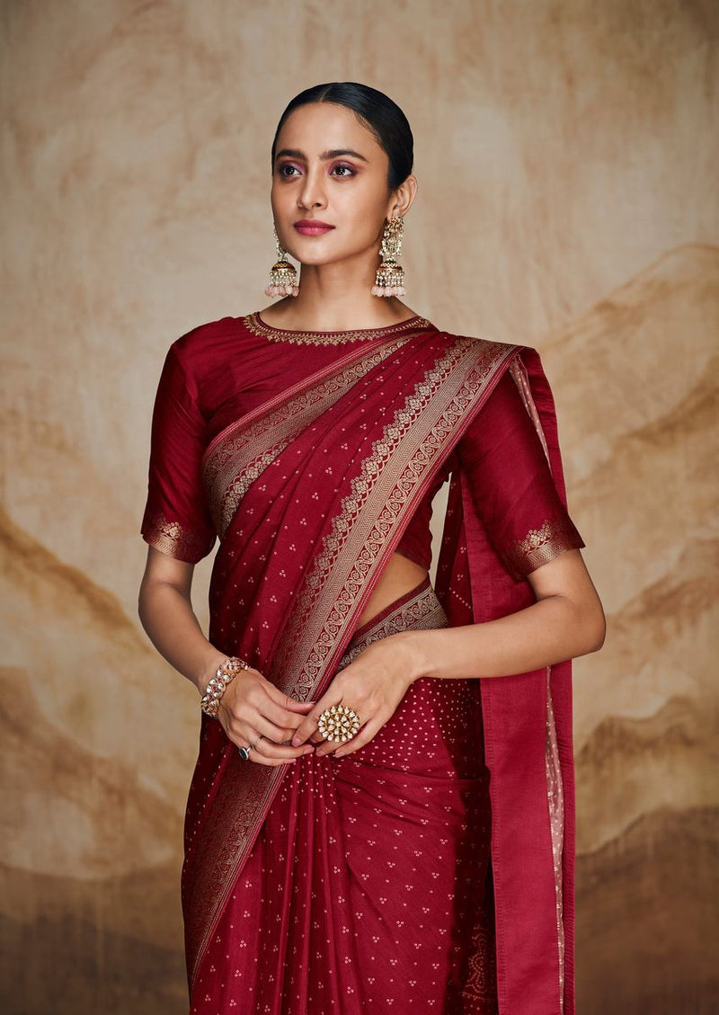 Red Saree In Viscose Woven