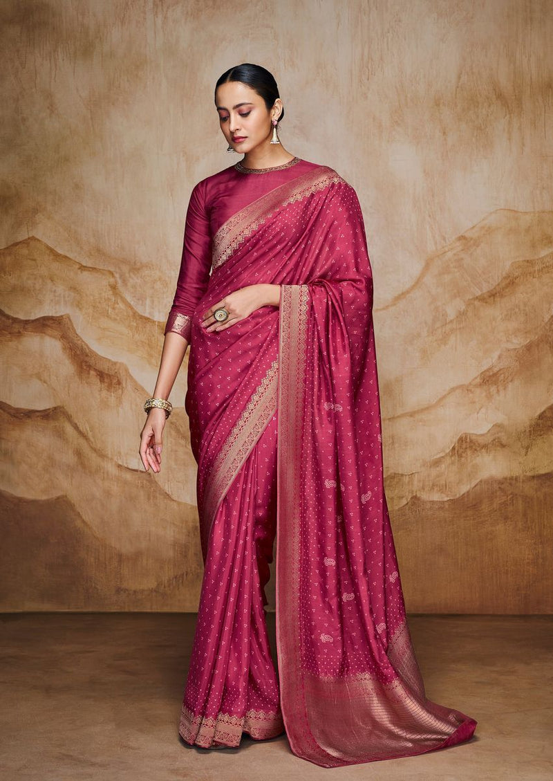 Pink Saree In Viscose Woven