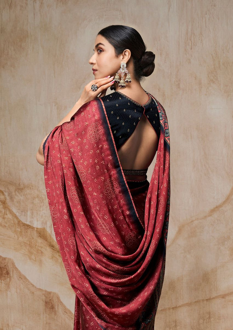 Ajrakh Style Digitally Crafted Saree