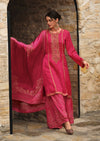 Bright pink woven sharara set