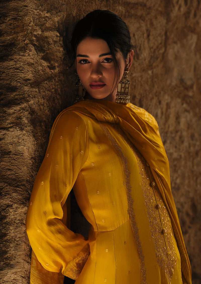 Amber yellow woven sharara set
