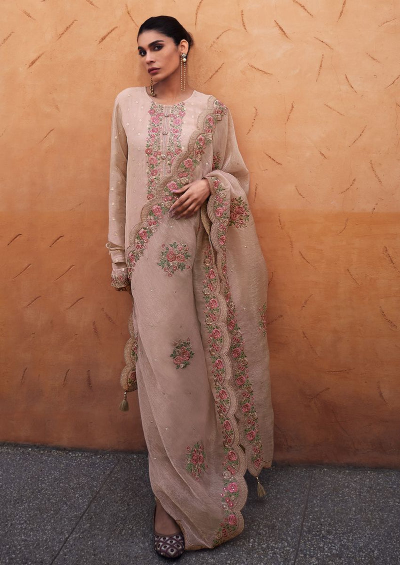 Dusty pink floral embroidered kurta set