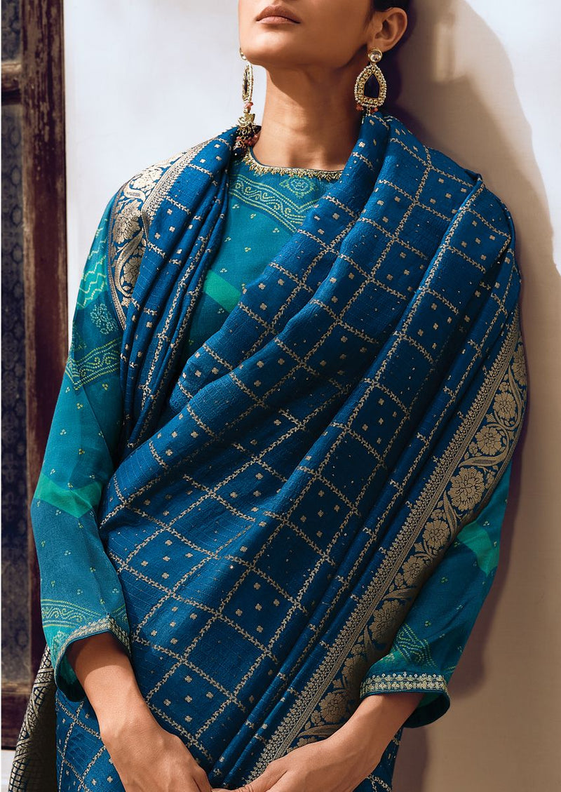 Indigo Blue Saree in Viscose Woven