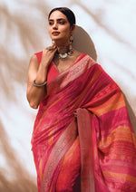 Fuchsia Pink Bandhani Saree in Viscose Woven