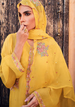 Sunshine yellow organza embroidered kurta set