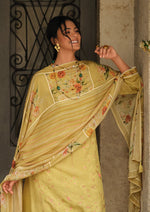 Pale yellow woven kurta set