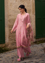 Carnation pink woven kurta set