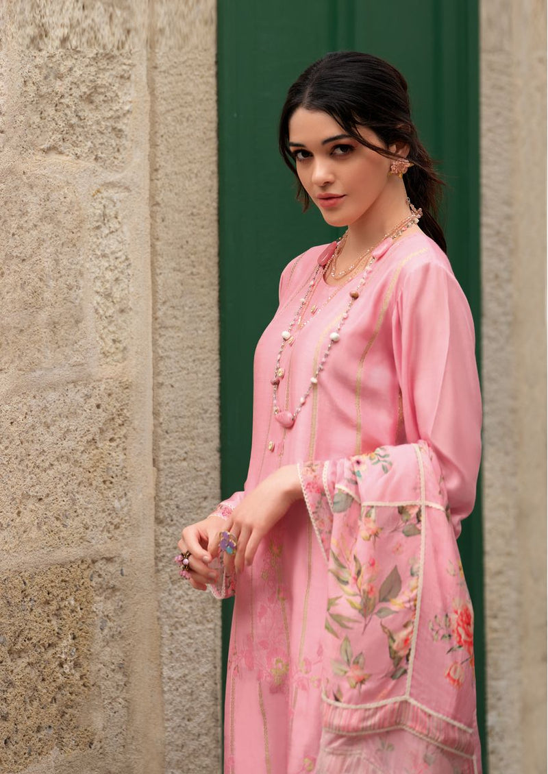 Carnation pink woven kurta set
