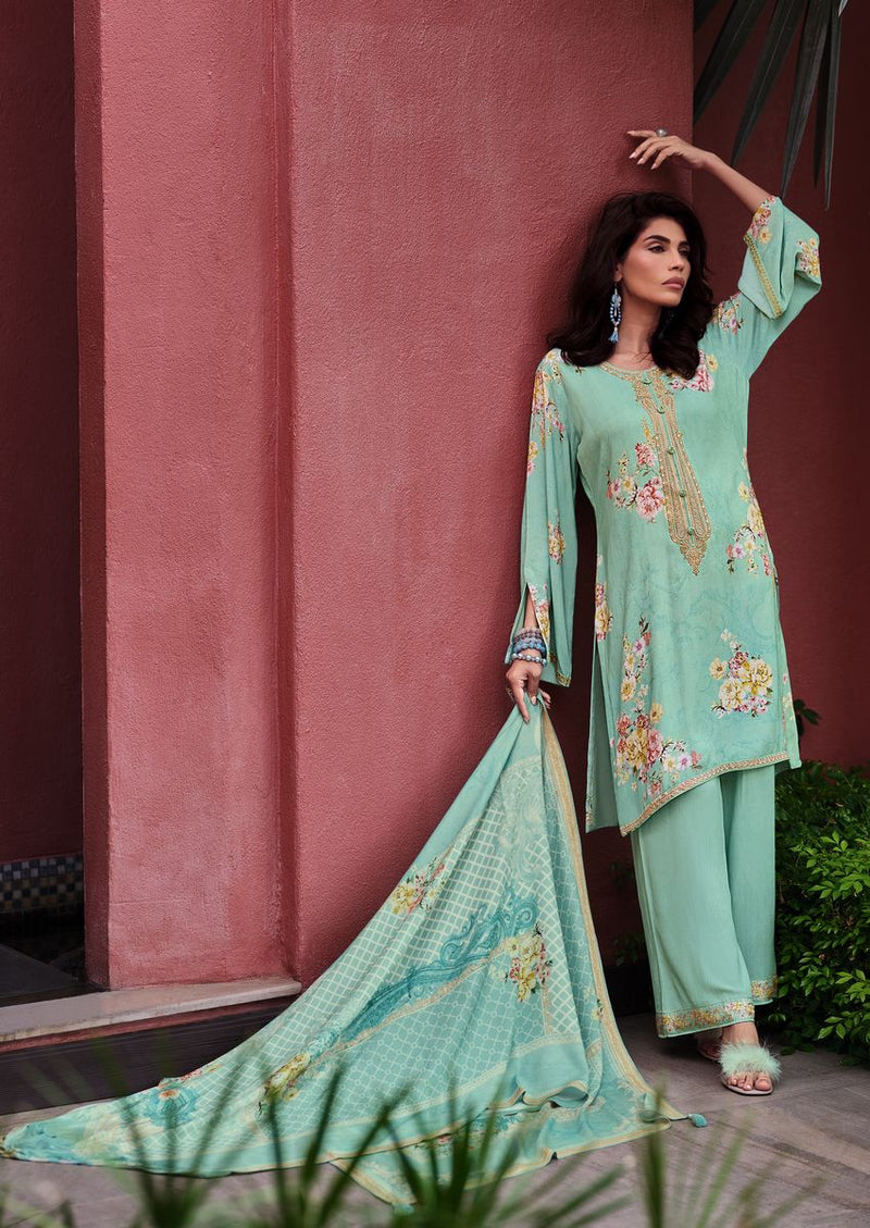 Seafoam floral kurta set with embroidery