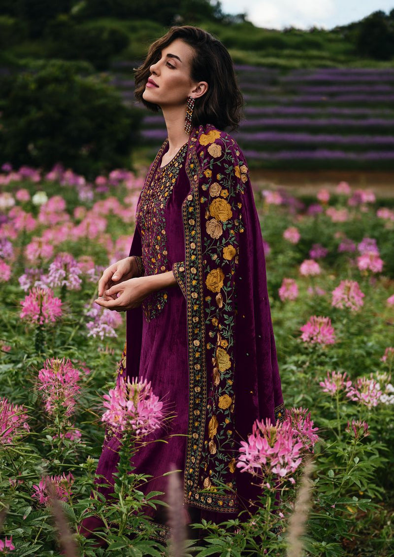 Purple kurta set with parsi embroidery