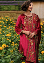 Ruby red kurta set with parsi embroidery
