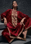 Rich red pheran style kurta set
