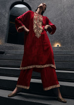 Rich red pheran style kurta set